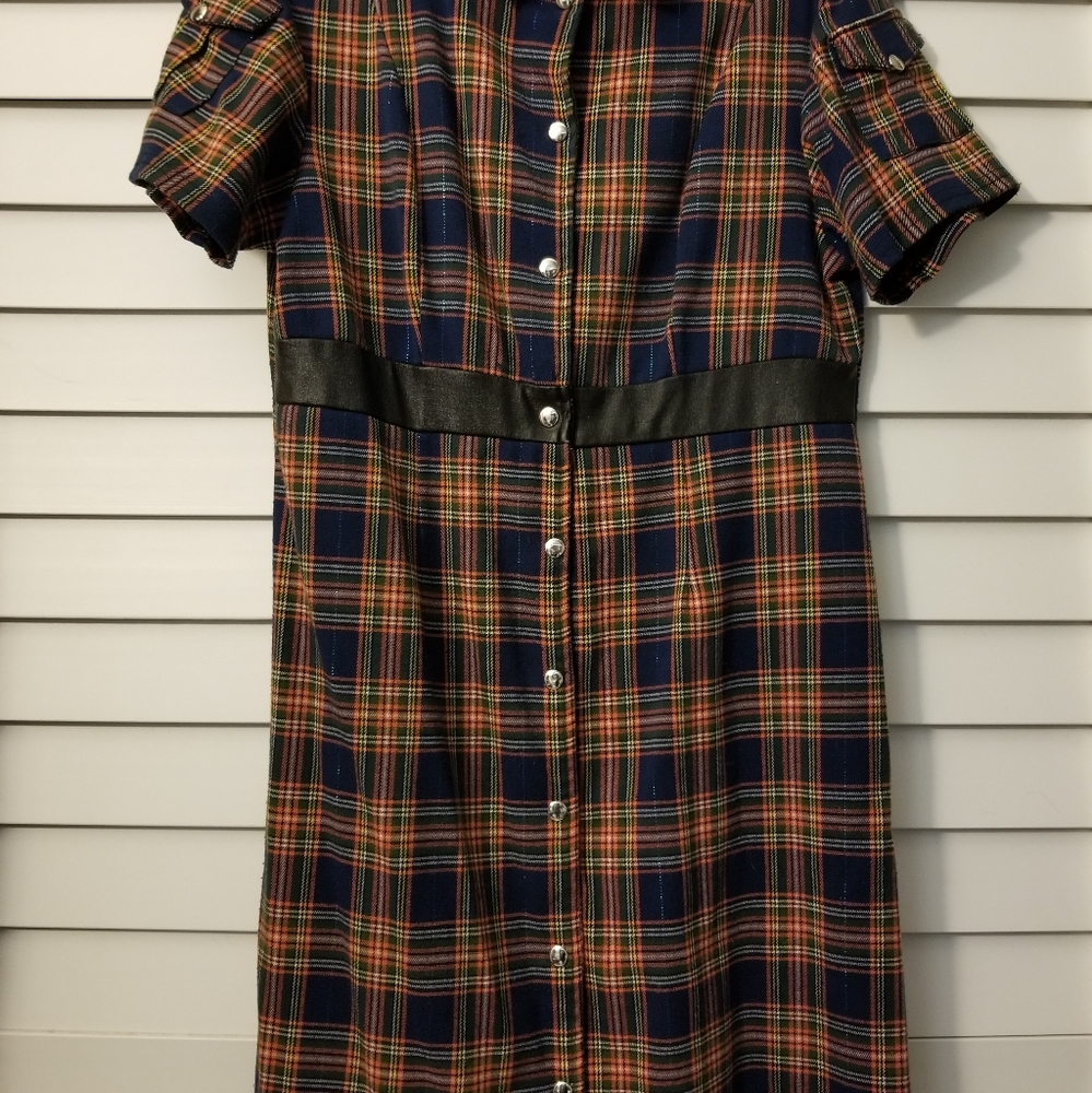 Serious plaid with pleather trim dress
